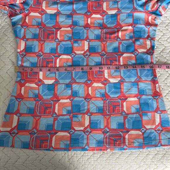 J.McLaughlin Catalina Cloth 3/4 Sleeve Geometric Print Coral Blue Top Size M - Picture 8 of 11